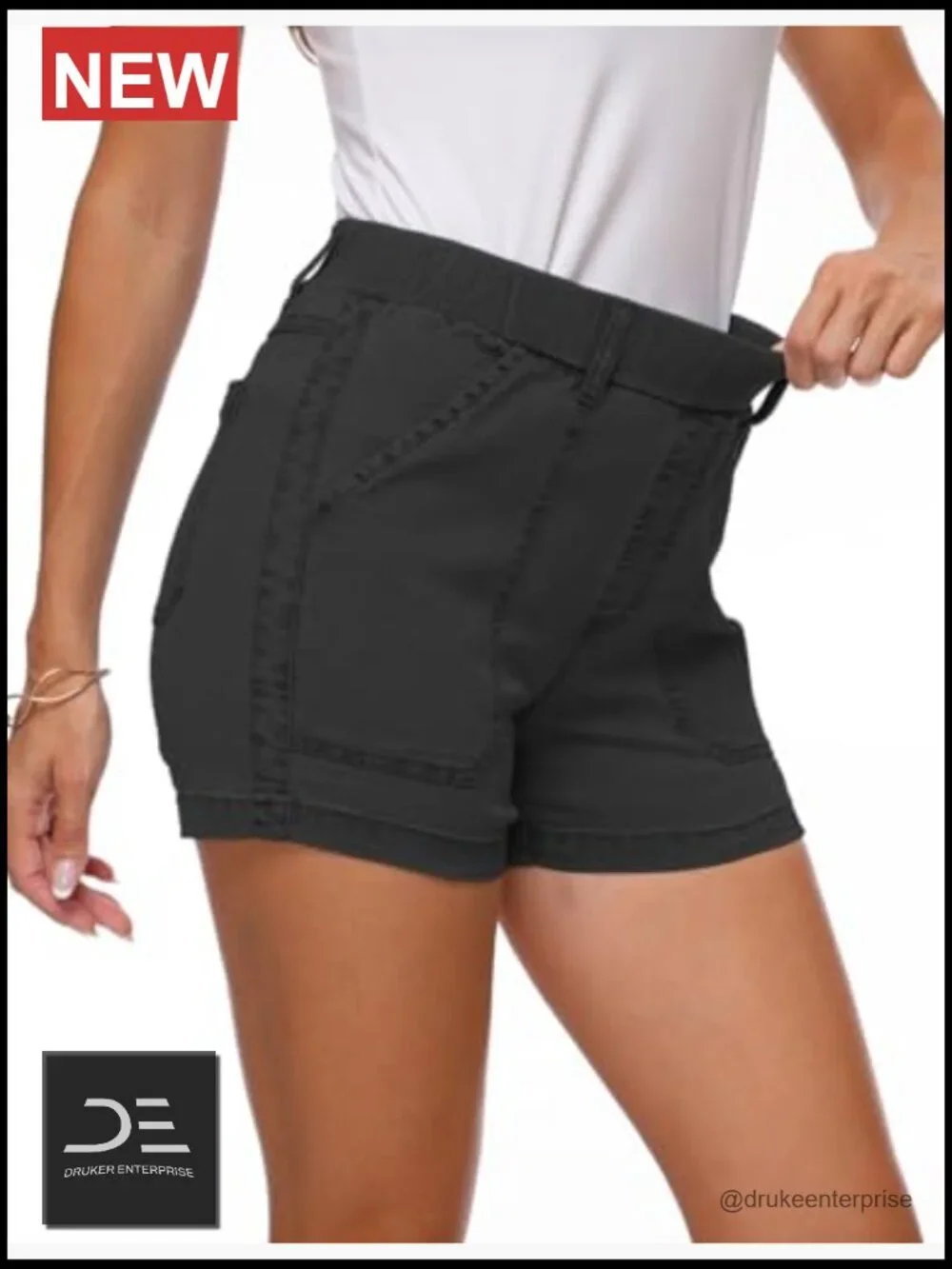Lightweight Denim Shorts High Waisted Elastic Waist Pockets Casual Baggy Beach